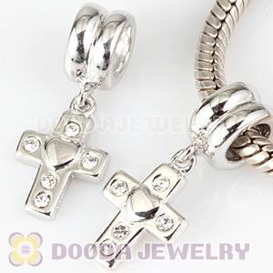 925 Sterling Silver European Dangle Crisscross Charms With CZ Stone