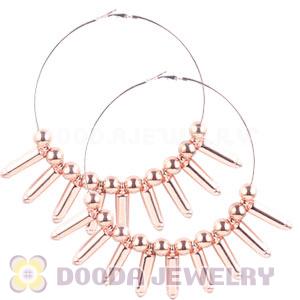 90mm Rose Gold Basketball Wives Hoop Earrings With Bullet Beads 