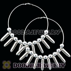 90mm Silver Basketball Wives Hoop Earrings With Bullet Beads 