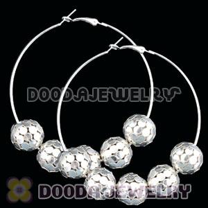 70mm Silver Basketball Wives Hoop Earrings With Alloy Ball Beads
