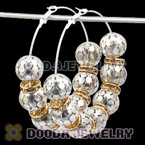 70mm Silver Basketball Wives Hoop Earrings With Alloy Ball Beads 
