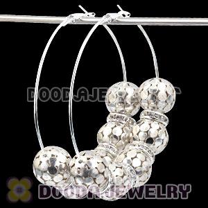 70mm Silver Basketball Wives Hoop Earrings With Alloy Ball Beads 