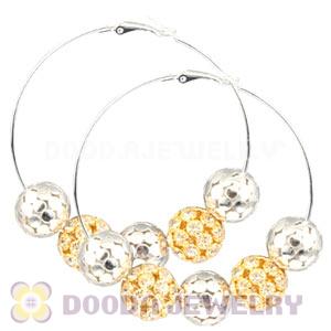 70mm Silver Basketball Wives Hoop Earrings With Alloy Ball Beads 