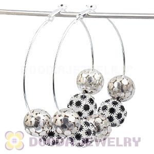 70mm Silver Basketball Wives Hoop Earrings With Alloy Ball Beads 