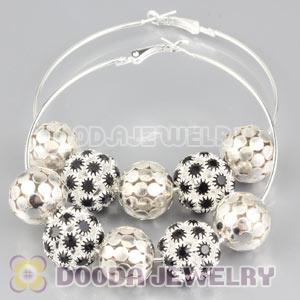 70mm Silver Basketball Wives Hoop Earrings With Alloy Ball Beads 