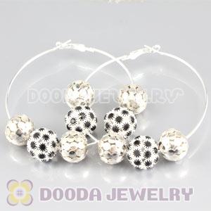 70mm Silver Basketball Wives Hoop Earrings With Alloy Ball Beads 