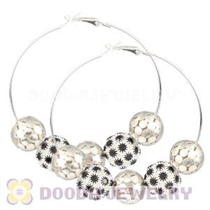 70mm Silver Basketball Wives Hoop Earrings With Alloy Ball Beads 