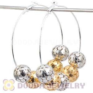 70mm Silver Basketball Wives Hoop Earrings With Alloy Ball Beads