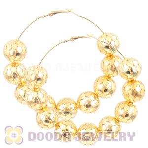 70mm Gold Basketball Wives Hoop Earrings With Alloy Ball Beads 