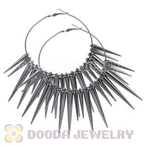 70mm Black Basketball Wives Spike Hoop Earrings Wholesale