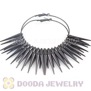 70mm Black Basketball Wives Spike Hoop Earrings Wholesale