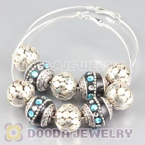 70mm Silver Basketball Wives Hoop Earrings With Alloy Ball Beads 