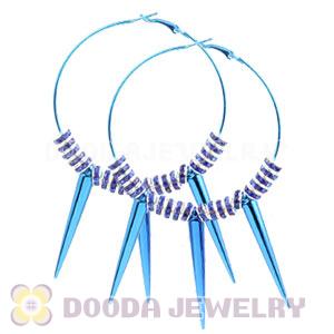 70mm Blue Basketball Wives Spike Hoop Earrings Wholesale