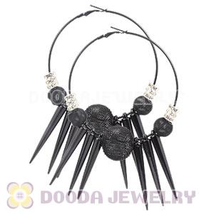80mm Black Basketball Wives Spike Hoop Earrings Wholesale
