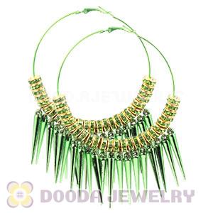 70mm Green Basketball Wives Spike Hoop Earrings Wholesale