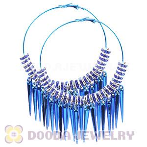 70mm Blue Basketball Wives Spike Hoop Earrings Wholesale