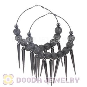 80mm Black Basketball Wives Spike Hoop Earrings Wholesale