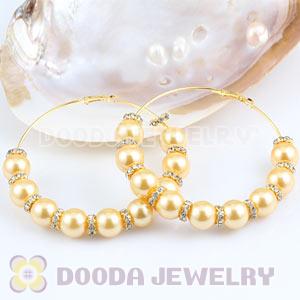 80mm Basketball Wives Hoop Earrings With ABS Pearl Beads 