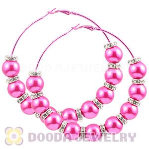 80mm Peach Basketball Wives Hoop Earrings With ABS Pearl Beads