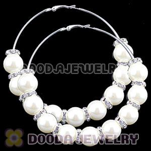 80mm White Basketball Wives Hoop Earrings With ABS Pearl Beads