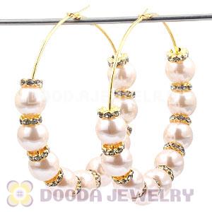 80mm Pink Basketball Wives Hoop Earrings With ABS Pearl Beads