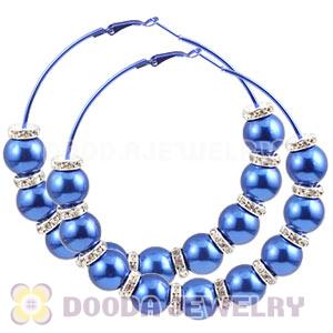 80mm Blue Basketball Wives Hoop Earrings With ABS Pearl Beads 