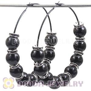 80mm Black Basketball Wives Hoop Earrings With ABS Pearl Beads 