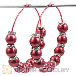 80mm Red Basketball Wives Hoop Earrings With ABS Pearl Beads 