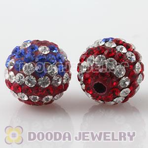 10mm Handmade Style Pave Czech Crystal Flag Of The USA Bead