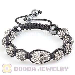 White Crystal Ball Bead Bracelet With Crystal Skull Bead And Hematite