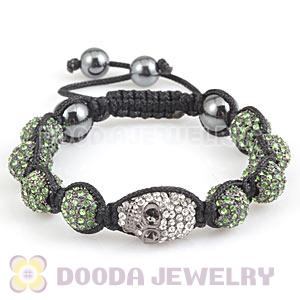 Green Crystal Ball Bead Bracelet With Crystal Skull Bead And Hematite 