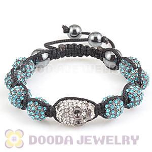 Cyan Crystal Ball Bead Bracelet With Crystal Skull Bead And Hematite