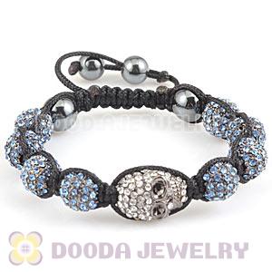 Blue Crystal Ball Bead Bracelet With Crystal Skull Bead And Hematite 