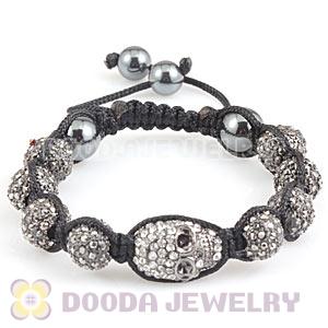Grey Crystal Ball Bead Bracelet With Crystal Skull Bead And Hematite 