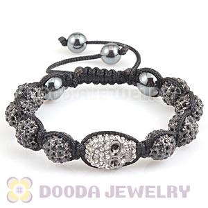 Black Crystal Ball Bead Bracelet With Crystal Skull Bead And Hematite 