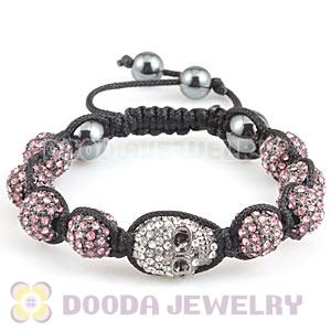 Pink Crystal Ball Bead Bracelet With Crystal Skull Bead And Hematite 