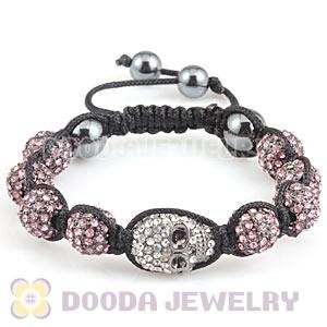 Pink Crystal Ball Bead Bracelet With Crystal Skull Bead And Hematite