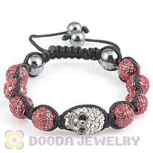 Red Crystal Ball Bead Bracelet With Crystal Skull Bead And Hematite 