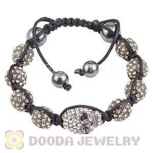 Pave Crystal Ball Bead Bracelet With Crystal Skull Bead And Hematite 