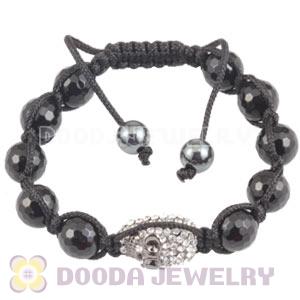 Black Faceted Agate Handmade Bracelets With Pave Crystal Skull Bead 