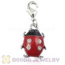 Platinum Plated Alloy Enamel European Jewelry Ladybug Charms With Stone