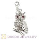 Platinum Plated Alloy European Jewelry Owl Charms With Stone