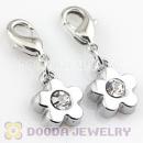 Platinum Plated Alloy European Jewelry Flower Charms With Stone
