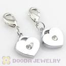 Platinum Plated Alloy European Jewelry Heart Charms With Stone