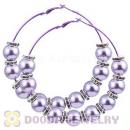 80mm Purple Basketball Wives Hoop Earrings With ABS Pearl Beads