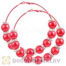 80mm Red Basketball Wives Hoop Earrings With ABS Pearl Beads