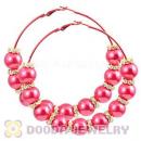 80mm Red Basketball Wives Hoop Earrings With ABS Pearl Beads