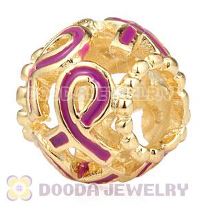 Gold Plated Silver European Cancer Awareness Pink Ribbon Beads Wholesale