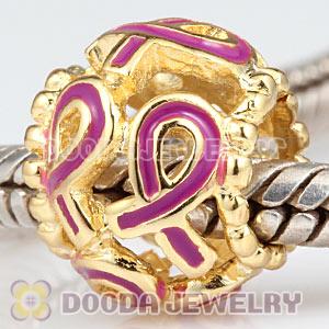 Gold Plated Silver European Cancer Awareness Pink Ribbon Beads Wholesale