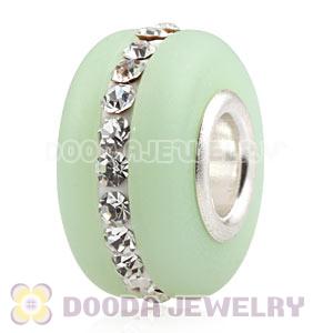 Green Frosted Glass Silver Core Bead With Austrian Crystal For European Bracelet